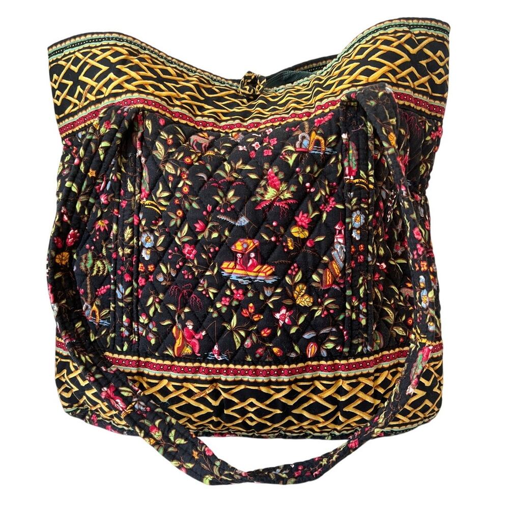 Vera Bradley Ming Black Gold Floral Quilted Shoulder Bag Retired 2001 Vintage